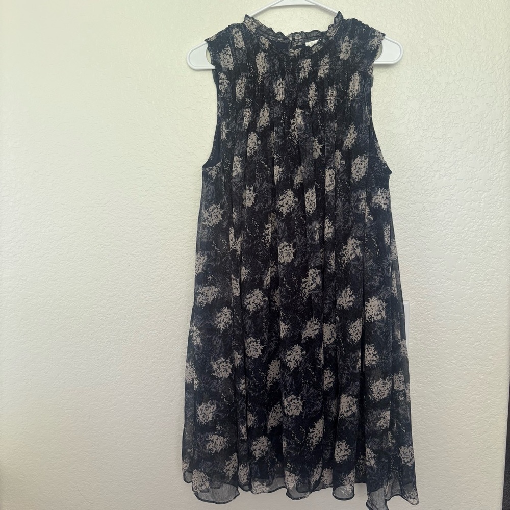 Joie Black and Cream Ruffled Light Dress Sleeveless A-Line Cut Large